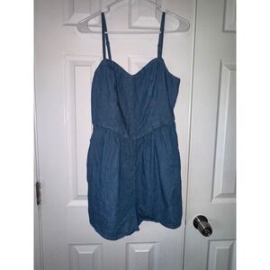Old Navy Blue Denim Romper Spaghetti Strap Smocked Back Casual Summer